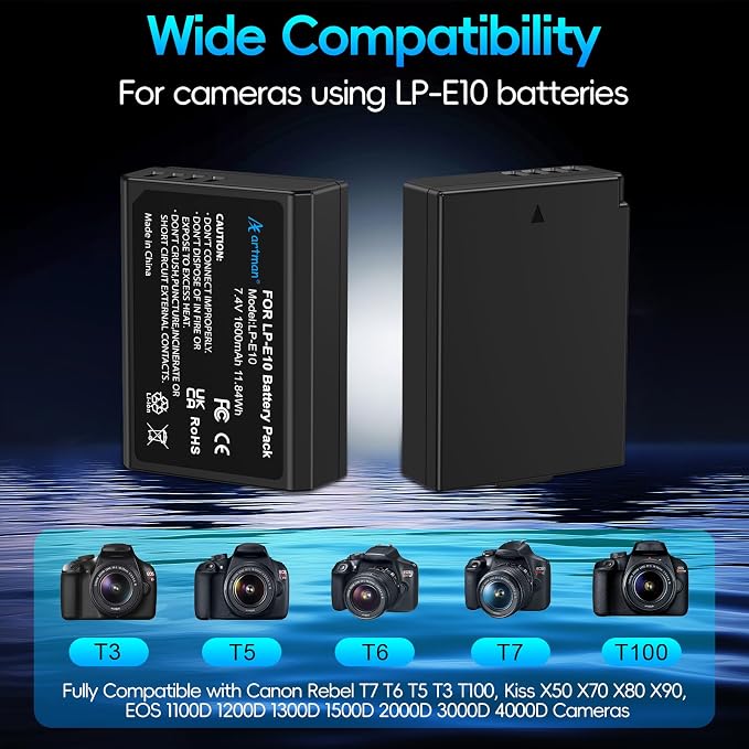 Artman LP-E10 Battery 2-Pack 1600mAh and Rapid Dual LP E10 Battery Charger - Image 2
