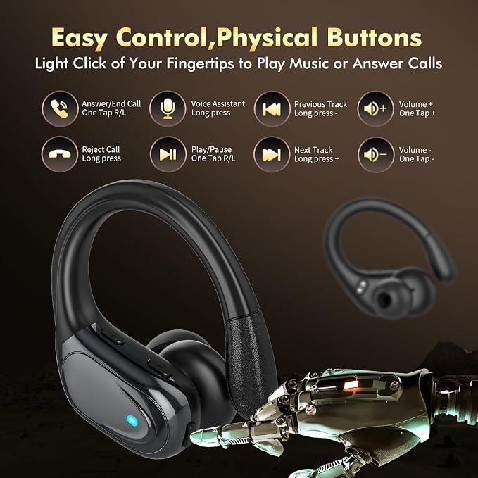 HAOYUYAN Wireless Earbuds, Sports Bluetooth Headphones, 80Hrs Playtime Ear Buds with LED Power Display, Noise Canceling Headset, IPX7 Waterproof Earphones for Workout/Running (Black) - Image 6