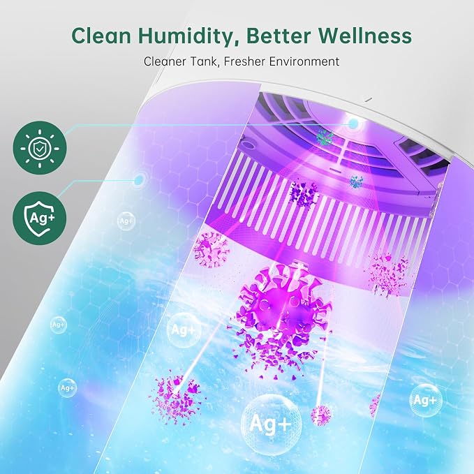 MistFree Smart Humidifier for Bedroom, Evaporative Humidifier No White Dust, Auto Humidity & APP Control, 3L Water Tank Easy to Clean, Sleep Mode, Timing, Humidifiers for Home/Office(White) - Image 2