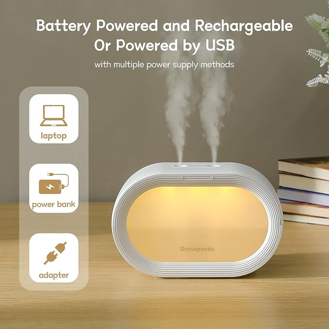 Small Dual Cool Mist Humidifiers for bedroom,500ml Mini Plant Humidifier indoor, Rechargeable Battery Powered Portable Desk Baby Humidifiers for Kids Room Home Baby Nursery, Office - Image 3