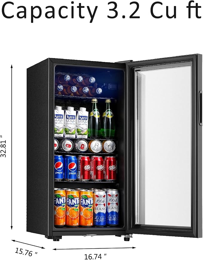 Saeoola Beverage Refrigerator, 3.2 Cu.ft Mini Fridge with Double Glass Door, Cooler for Soda, Beer or Wine for Home, Office or Bar with Adjustable Removable Shelves (Black) - Image 5