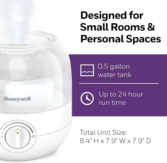 Honeywell Mini Cool Mist humidifier, Easy to Fill and Clean, humidifier for small Bedroom, Kids Rooms, or office. Ultra Quiet Operation and Auto Shut-Off - White, HUL525W - Image 6