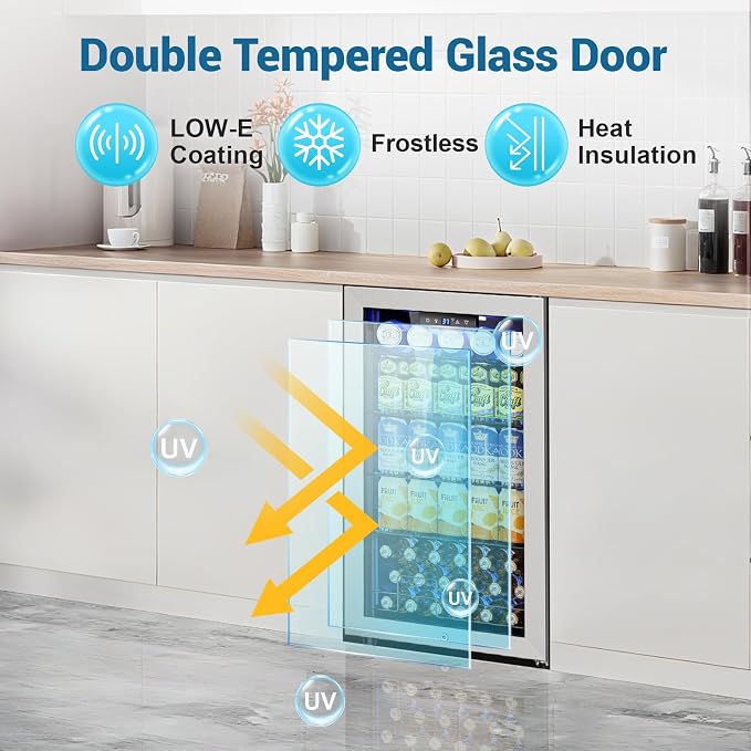 Velivi Mini Beverage Refrigerator 3.2 Cu. Ft Small Fridge 126 Can Lockable Drink Cooler with Glass Door, Safety Lock, For Beer Soda, Silver | Small Fridge 126 Can Lockable Drink Cooler with Glass Door, For Beer Soda, Silver - Image 6