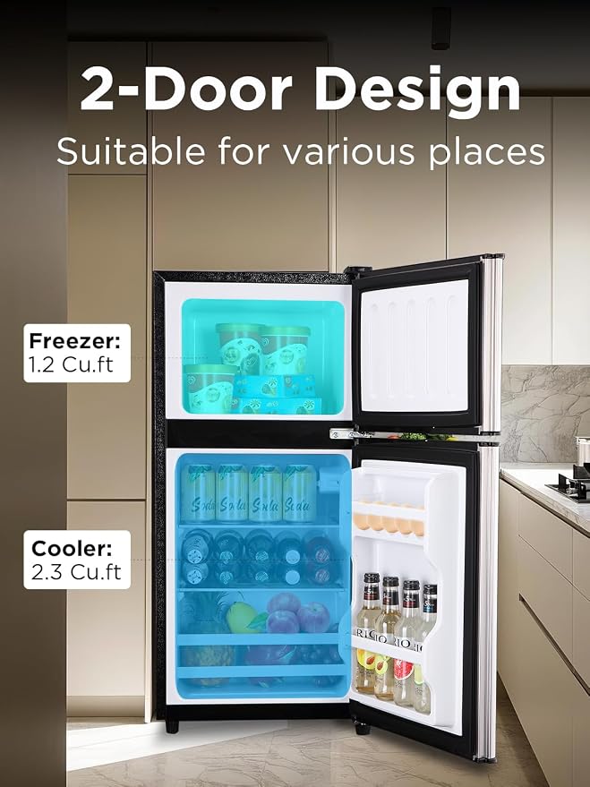 F.W.WOOLWORTHS 3.5 Cu.Ft Refrigerator with Freezer | Compact Fridge with 2 Doors for Office, Kitchen, Dorm and Bedroom, 7 Level Temp Adjustable Thermostat, Silver - Image 2