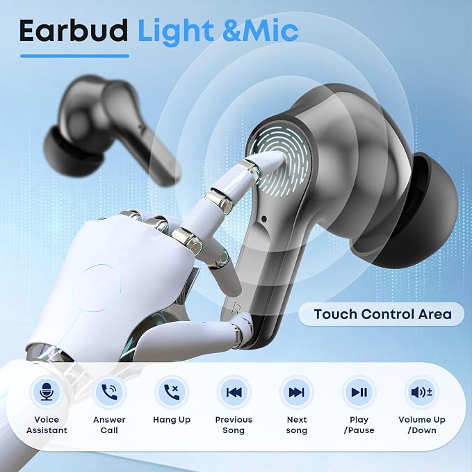 Wireless Earbuds Bluetooth 5.4 Headphones, Noise Cancelling Mic Ear Buds with 50H Playback, LED Digital Display, IPX7 Waterproof Earphones for Office/Running/Workout - Image 6