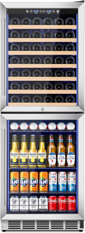 24 Inch Wide Wine and Beverage Cooler, 2 IN 1 Beverage Refrigerator with Glass Door, Dual Zone Wine Fridge Built-In/Freestanding, Beverage Wine Fridge for Home/Bar, 77 Bottle & 180 Can, Silver by MZAVP