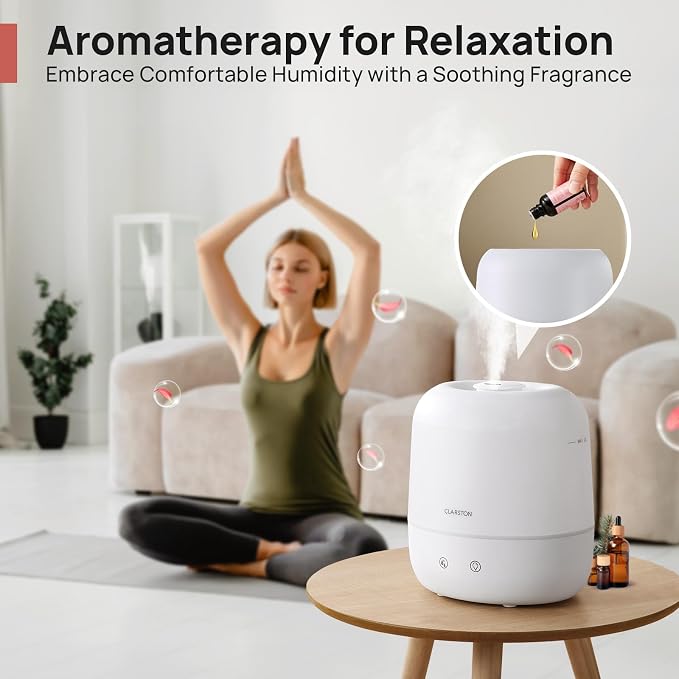 Clarston 2L Cool Mist Humidifier for Bedroom with 360° Adjustable Nozzle, High and Low Mist Levels, Ultra-Low Noise, Light-Off, No BPA, Auto Shut Off, Ideal Baby Humidifier with Easy Top Filling - Image 3