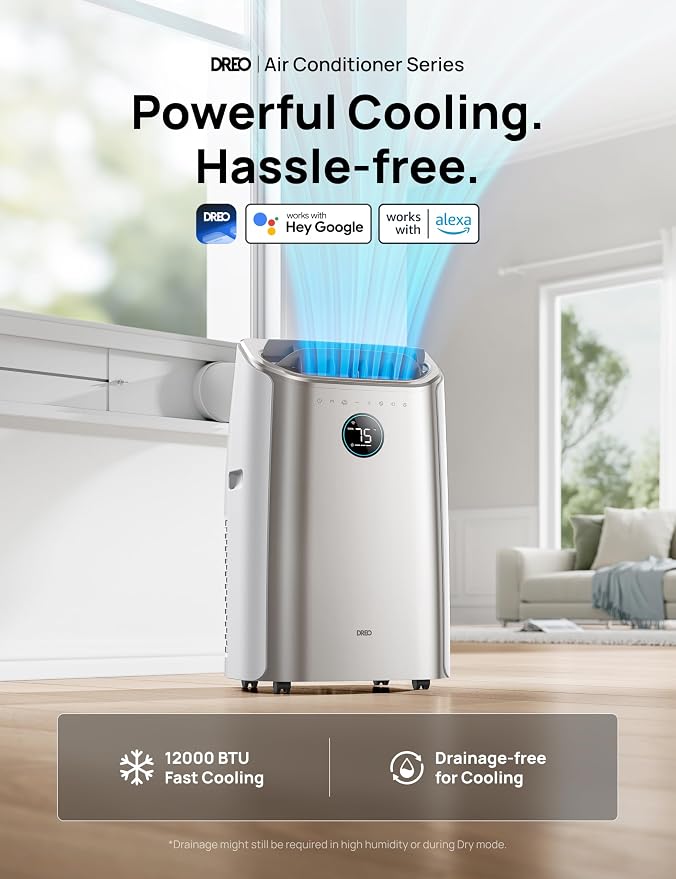 Dreo Portable Air Conditioners, 12,000 BTU AC Unit for Bedroom with Drainage-free Cooling, 46dB Quiet, APP/Voice/Remote, 24h Timer with Fan & Dehumidifier, Smart Standing AC for Room Indoors, AC515S - Image 7