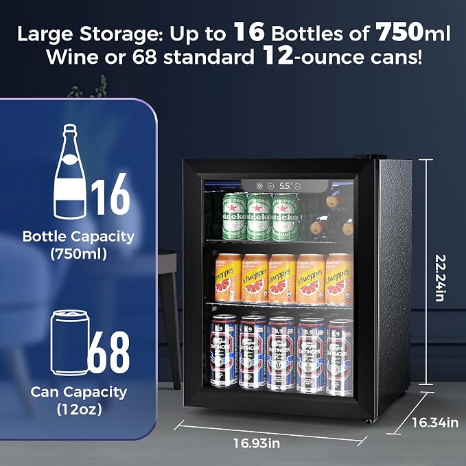 Electactic 68 Cans Beverage Refrigerator Cooler, 1.7 cu.ft Mini Fridge Glass Door Drink Cooler for Beer, Soda,Wine, Digital Temperature Control for Home Office Bar - Image 2