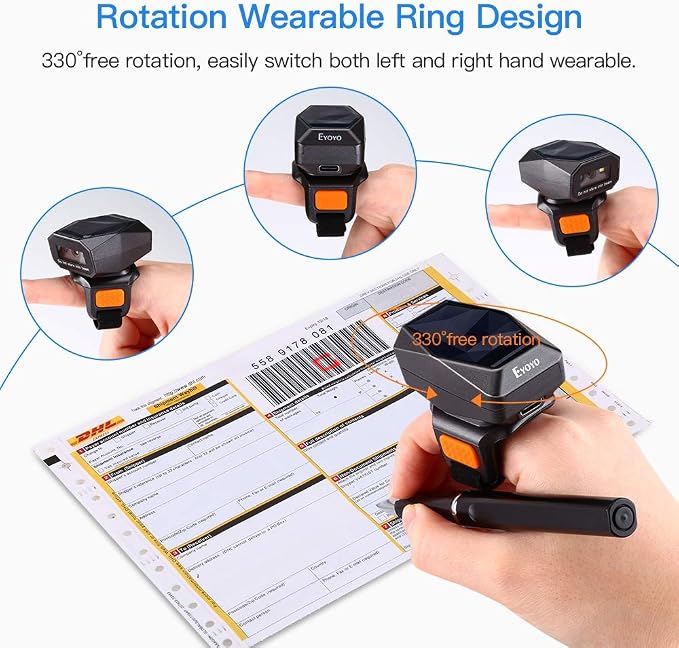Eyoyo 2D Finger Ring Barcode Scanner, Mini Wearable 3-in-1 USB Wired & 2.4G - Image 2