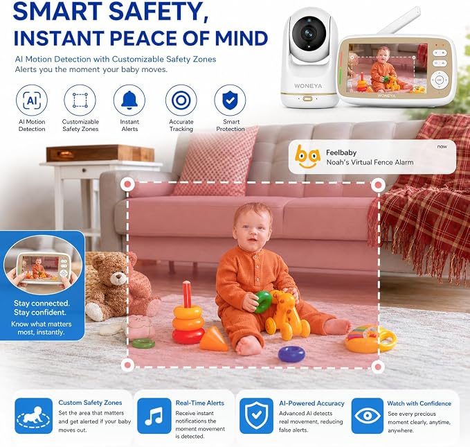 Smart Baby Monitor, 1500ft Long Range, 48 Hours Battery, 2K HD Camera, - Image 4
