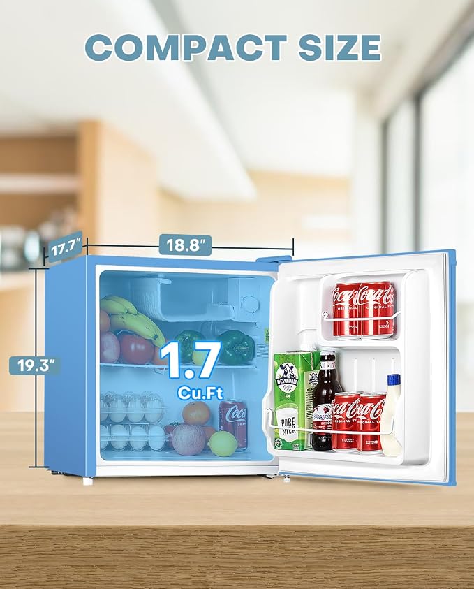 Upstreman 1.7 Cu.ft Mini Fridge with Freezer, Blue-FR17 | Dorm Essentials, Adjustable Thermostat, Energy Saving, Low Noise, Compact Refrigerator for Dorm, Office, Bedroom - Image 2