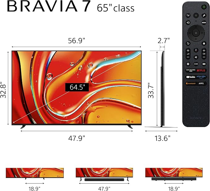 Sony 65 Inch BRAVIA 7 Mini LED QLED 4K HDR Smart Google TV (K-65XR70) | XR Processor with AI Technology, Dolby Vision/Atmos, PS5 Features, XR Backlight Master Drive, 4K movie credits included - Image 2