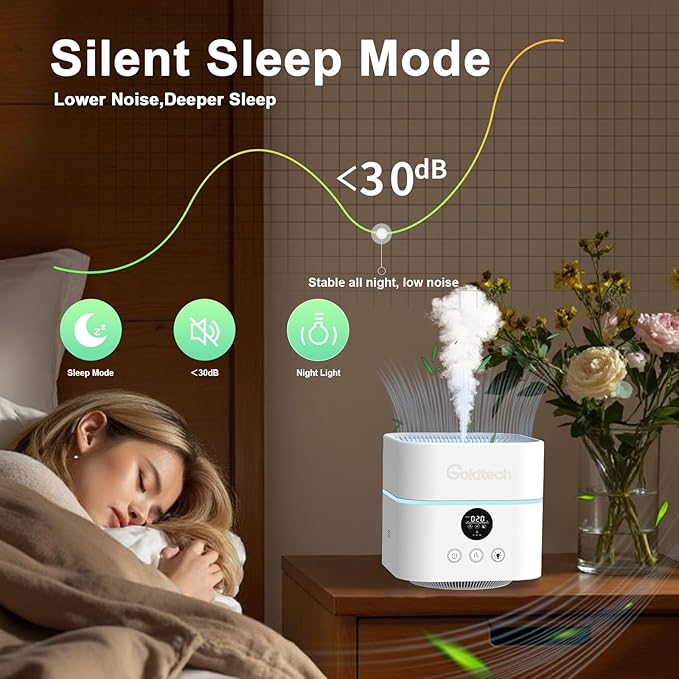 Humidifier and Air Purifier in One for Bedroom Up to 200Ft²,H13 True HEPA Filter Desk Air Purifiers with 500ML Water Tank,LED Light,Small Air Purifier and Humidifier Combo for Bedroom,Office - Image 5