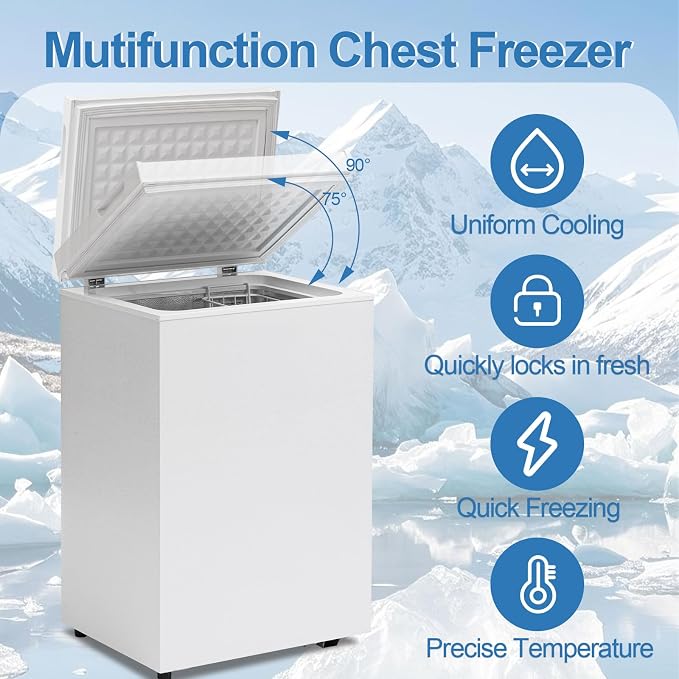 Erivess 3.0 Cu Ft Compact Chest Freezer, Mini Deep Freezer 7 Temp Settings | Energy Saving & Low Noise Free Standing Top open Door Small Freezer, Reversible Door, Removable Shelves, Small freezer, Home - Image 7