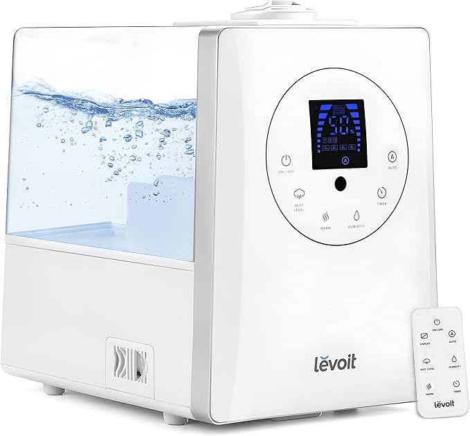LEVOIT Humidifiers for Bedroom Large Room Home, 6L Warm and Cool Mist Ultrasonic Air Vaporizer for Plants and Whole House, Built-in Humidity Sensor, Essential Oil Diffuser, Whisper Quiet, Timer, White by Levoit