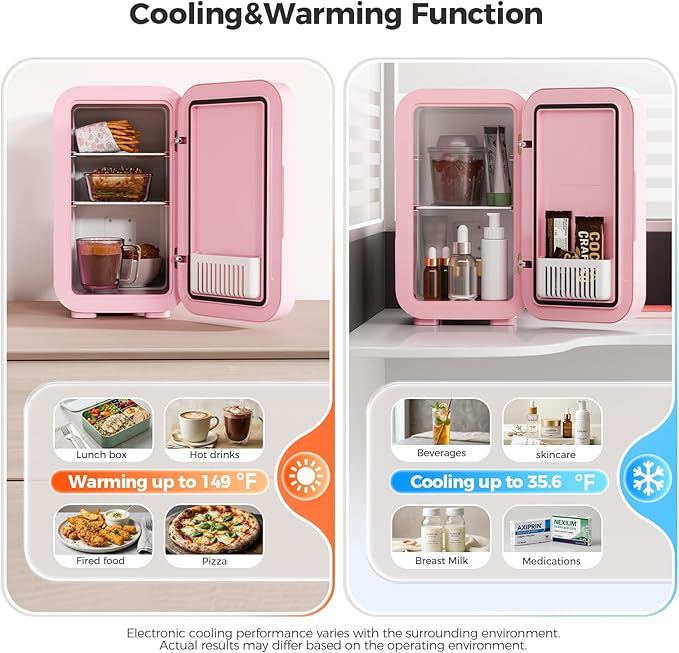 OSTBA Mini Fridge for Skincare, 6 Liter/8 Can 110V AC/ 12V DC Portable Thermoelectric Cooler Refrigerators for Bedroom, Skincare, Beverage, Office, Dorm Room and Car, Pink - Image 2