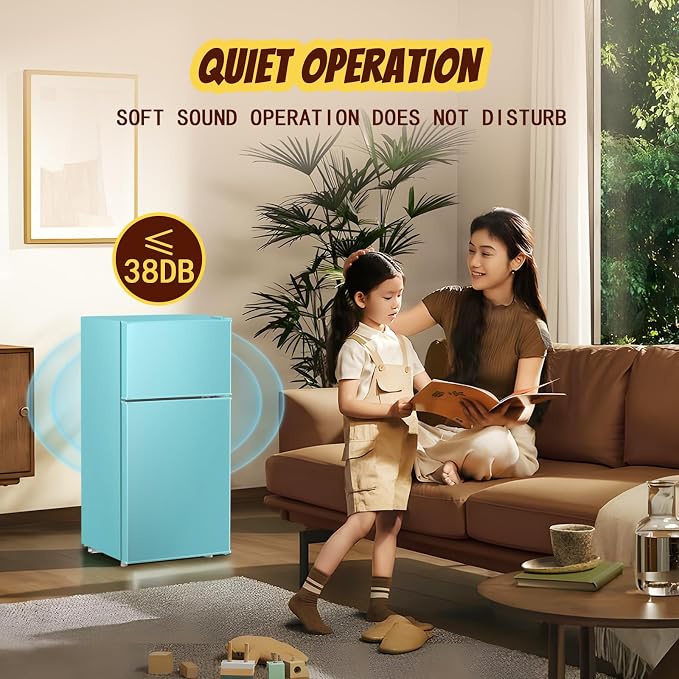 2.4 Cu.ft Mini Fridge Small Refrigerator Dual Door Plastic Shelves Apartment Size Fridge for Personal Seven Temp Gear Blue - Image 7