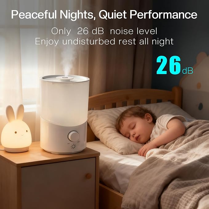 Cool Mist Humidifier for Bedroom, 3L Top Fill Ultrasonic Air Humidifier with Adjustable Knob Control, Quiet Operation, Auto Shut-Off, BPA-Free for Home, Baby, Office, Plants M4 - Image 6
