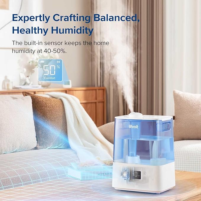 LEVOIT Classic300S Ultrasonic Smart Top Fill Humidifier, Extra Large 6L Tank for Whole Family, APP & Voice Control, Essential Oil Diffuser, Humidity Setting with Sensor, Quiet Sleep Mode, Night Light - Image 2