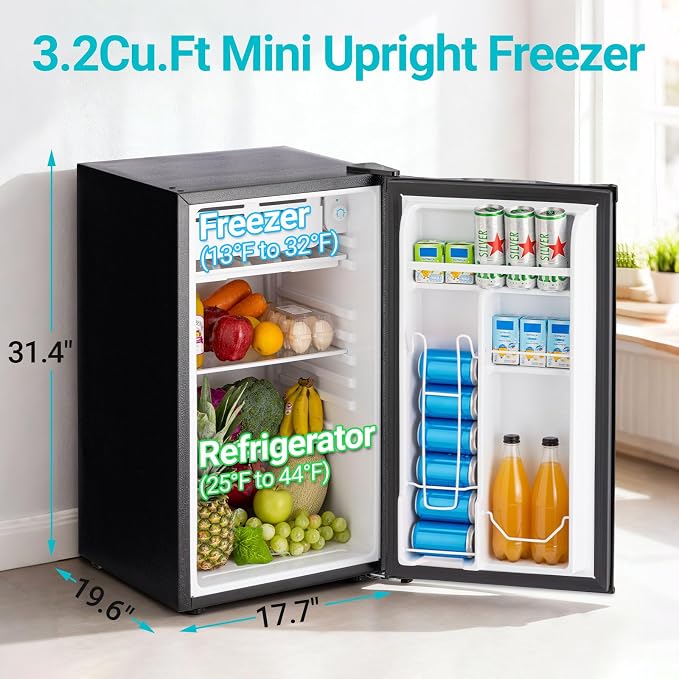 Erivess 3.2 Cu.Ft Mini Fridge with Freezer, Single Door Small Refrigerator with 7 Adjustable Thermostat, Energy Saving, Low Noise, Dorm Fridge for Office, Bedroom, Apartment - Image 2