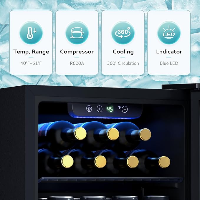 EUHOMY 12 Bottle 48 Can Mini Fridge Cooler, 1.3 Cu.Ft Beverage Refrigerator Glass Door for Beer Soda Wines,Small Refrigerator with Adjustable Shelves and LED Light for Office, Home, Dorm, Bar - Image 3