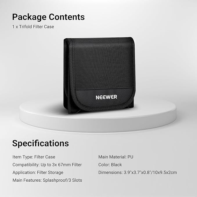 NEEWER 67mm Filter Case, Trifold Foldable Splash Resistant Protective Carry - Image 7