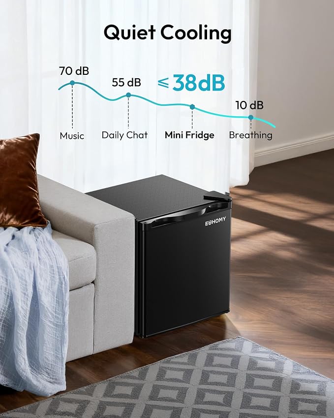 EUHOMY 1.7 Cu.Ft Mini Fridge, Reversible Single Door Compact Refrigerator, Adjustable Thermostat, Energy Saving, Mini Fridge for Bedroom, Office, Dorm, Black - Image 6