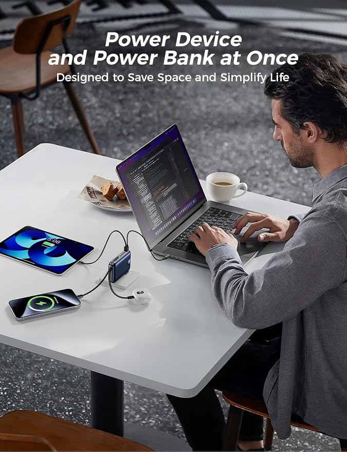 Portable Charger with Built-in Cables & Wall Plug, 10000mAh Power Bank, 4 Outputs 22.5W USB C Fast Charging, Slim Travel Battery Pack with LED Display for iPhone 17/16/15/14, DarkBlue - Image 6
