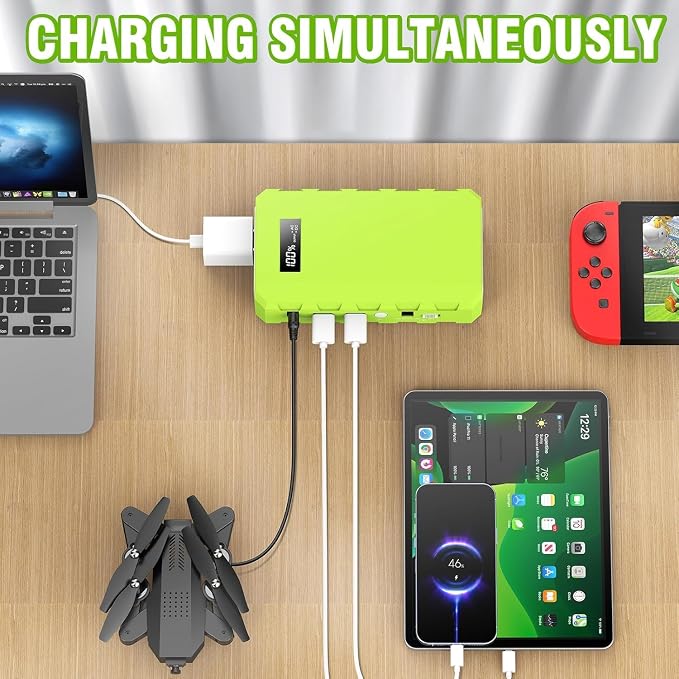 powkey 24000mAh/65W Solar Generator 30W with Panels Included, 88Wh Portable Power Station with AC Outlet, Lithium Battery Rechargeable Powered Bank with 110V AC Outlet for Emergency (Green+Black) - Image 3