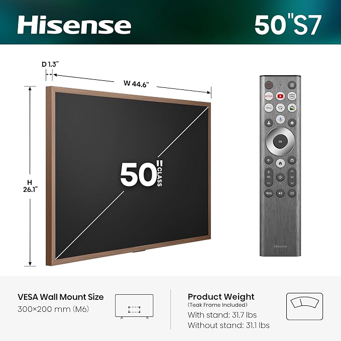 Hisense 50“ Hi-QLED S7 CanvasTV Series 4K UHD Google Smart Art TV (50S7SG, 2026 New) - Art Mode, Anti-Glare Panel, Dolby Vision HDR, Hi-Matte Display, Frame & UltraSlim Wall Mount Included - Image 3