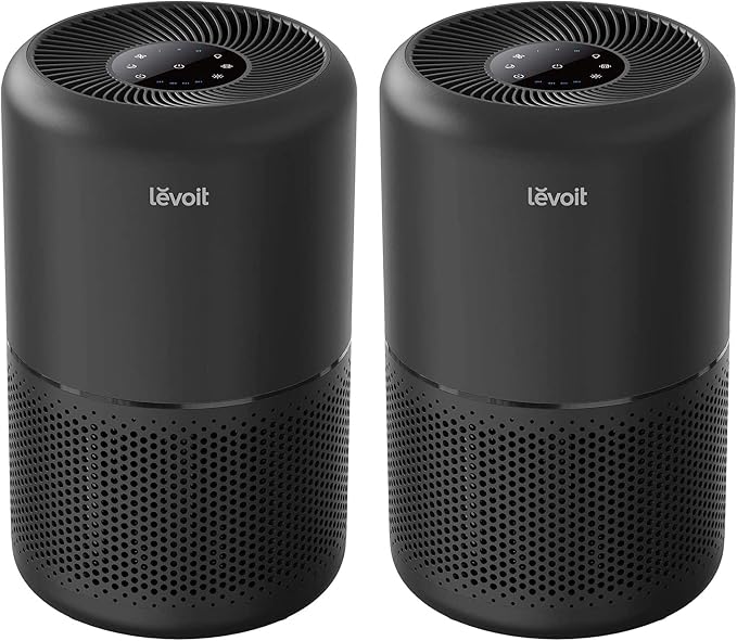Levoit Air Purifier for Home Pets Hair Allergies in Bedroom Quiet Purifiers | Covers Up to 1073 ft², 3-in-1 Filter with HEPA Sleep Mode, Remove Dust Smoke Odor, AHAM VERIFIDE, Core300-P, Black, 2 Pack by Unknown