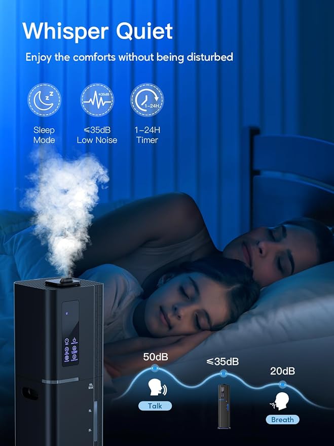 10L/2.64Gal Humidifier, Top Fill Quiet Ultrasonic Cool Mist Humidifiers for Bedroom, Covers 550ft², 60H Runtime, 24H Timer, 3 Mist Modes Humidifier Large Room, Home, Office, Plants, Black - Image 5
