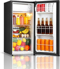 Seaoola Mini Fridge with Freezer, Single Door 3.1 Cu.Ft, Compact Mini Refrigerator, LED Light, Adjustable Thermostat, Removable Glass Shelves, Small Refrigerator for Dorm/Office/Bedroom(Black) (Black) by Saeoola