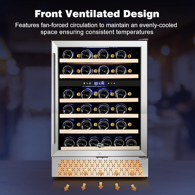 24 Inch Wine Fridge, Dual Zone 54 Bottles Wine Refrigerator, Built-In or Freestanding, Safety Lock, Double-Layer Glass Door, Adjustable Shelves, Wine Cooler Refrigerator for Home Bar Kitchen - Image 6
