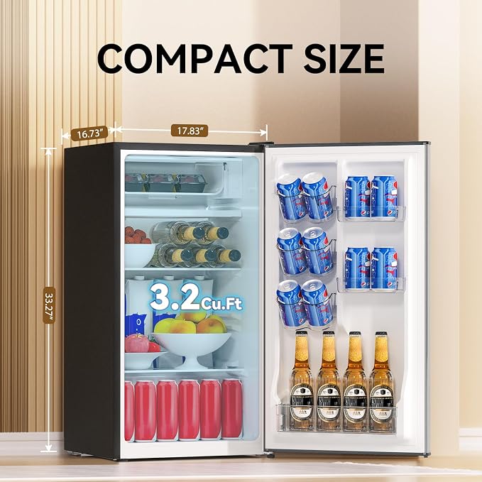 3.2 Cu. Ft. Mini Fridge with Freezer Small Refrigerator, Mini fridge for Bedroom, Dorm, Single Door, Energy Saving, Low Noise,Adjustable Thermostat,Mini Fridge for Office (Grey) - Image 2