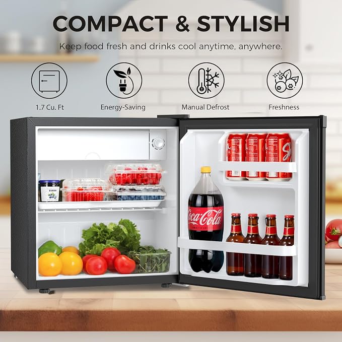 Antarctic Star Compact Refrigerator Mini Fridge with Freezer, Single Reversible Door, Dorm Fridge, Wire Shelf, Defrost Button, for Bedroom, Office, kitchen, 1.7 Cu. Ft, Black - Image 6
