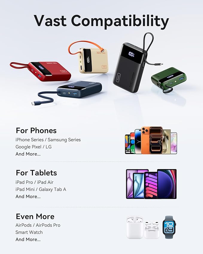 INIU 20000mAh Power Bank, Small Portable Charger, 45W PD Fast Charging Battery Pack with Build in USB-C Cable, Travel Phone Charger for iPhone 17 16 15 14 Air Samsung S25 S24 Google iPad Xiaomi, Blue - Image 8