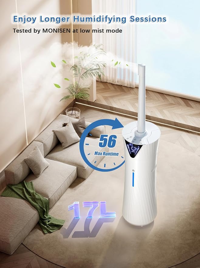 17L/4.5Gal Humidifier Large Room, Smart Quiet Ultrasonic Cool Mist Humidifiers for Bedroom, Covers 2000ft², 56H Runtime, 24H Timer, 3 Mist Modes Humidifiers for Home, Office, Plants, White - Image 3