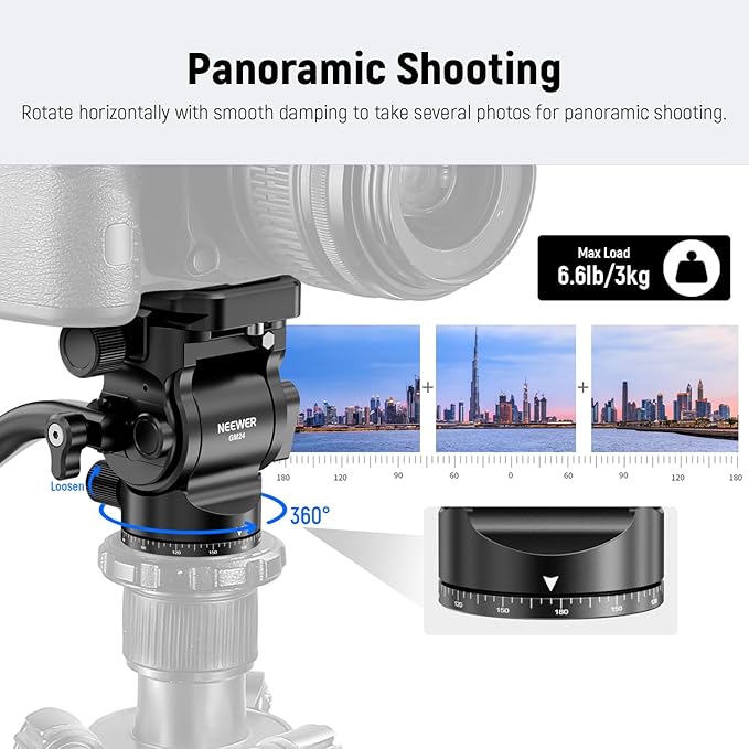 NEEWER Tripod Fluid Head with Quick Release Plate & Handle, Metal Pan Tilt - Image 2