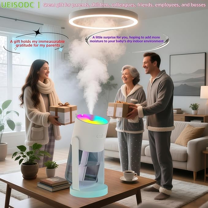 UEISODC bedroom humidifier, desktop USB humidifier, car air freshener, relieves tight skin, cough, nasal congestion, allergies and dry air，With automatic shutdown, silent operation - Image 8