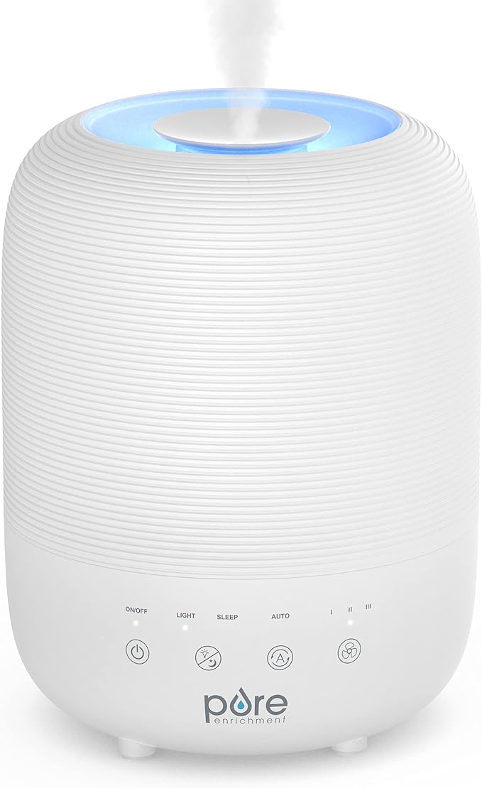 Pure Enrichment® HUME™ Sense Top Fill Humidifier – Large 3L Tank, Auto Mode Humidity Sensor, 3 Mist Settings, Optional Night Light, Optional Aromatherapy, Sleep Mode & Auto Shut-Off by PureEnrichment