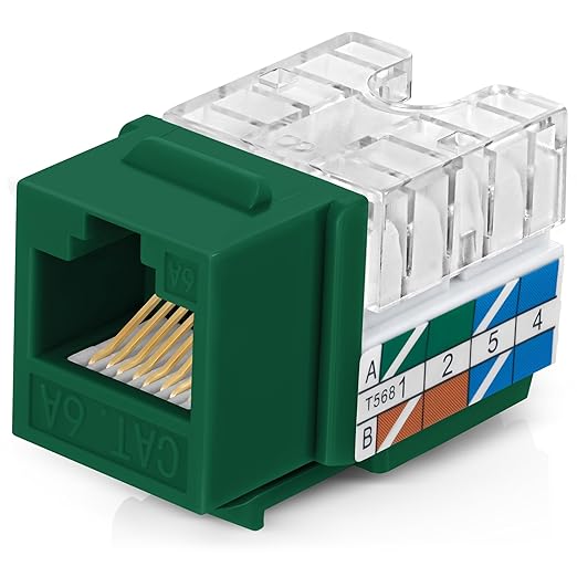 Everest 90° Angled RJ45 Cat6A Keystone Jacks 20-Pack in Green by EverestMediaSolutions