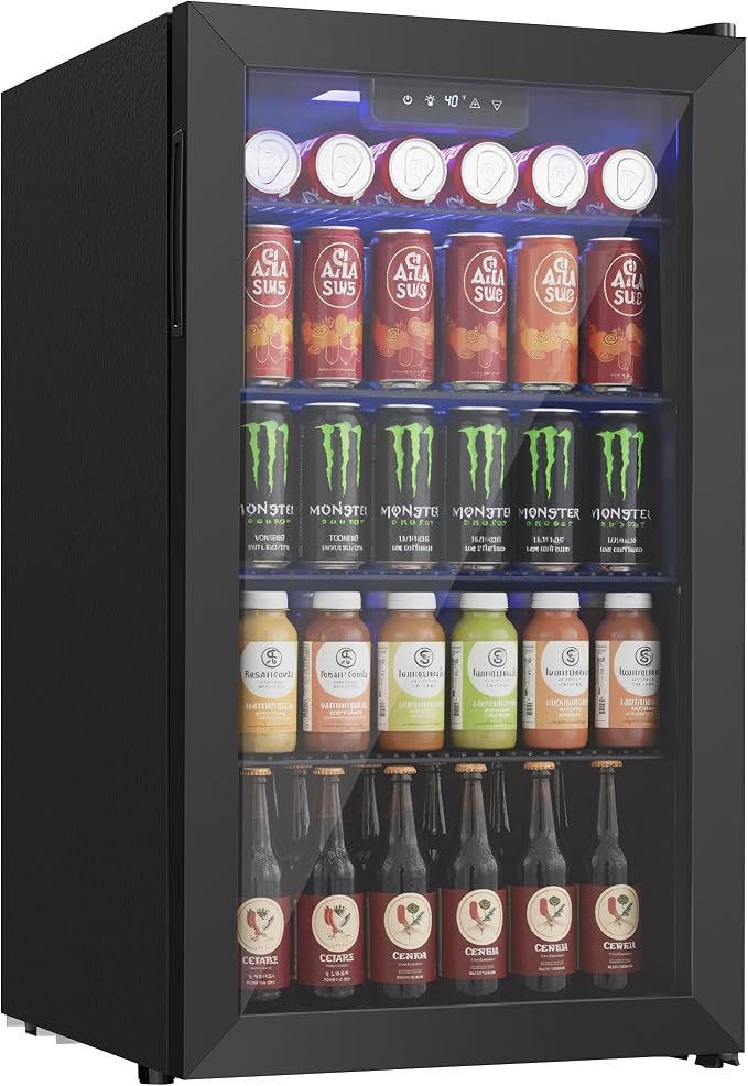 Beverage Refrigerator Cooler, 126 Can Mini Fridge with Glass Door for Wine, Soda Beer, Beverage Cooler for Home, Bar, Office with Adjustable Removable Shelves, Black by ICYGLEE
