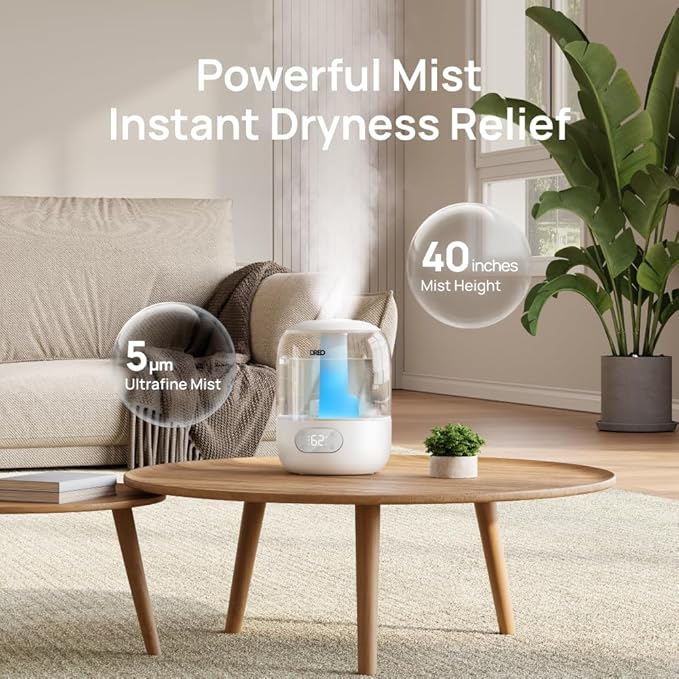 DREO Humidifiers for Bedroom, 3L Top Fill 30H & 26dB Quiet Runtime for Large Room, Cool Mist Ultrasonic Humidifier with Humidity Sensor, Night Light for Home, Baby, Nursery, Plants, New Edition - Image 5
