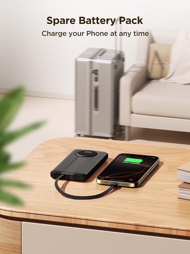 Aioneus Portable Charger, 10000mAh Power Bank with Built in Cables, 22.5W USB C in/Out Fast Charging Powerbank, Slim Travel Battery Charger Pack for iPhone 16 15 Samsung Galaxy S24 S10e Android Phone - Image 4
