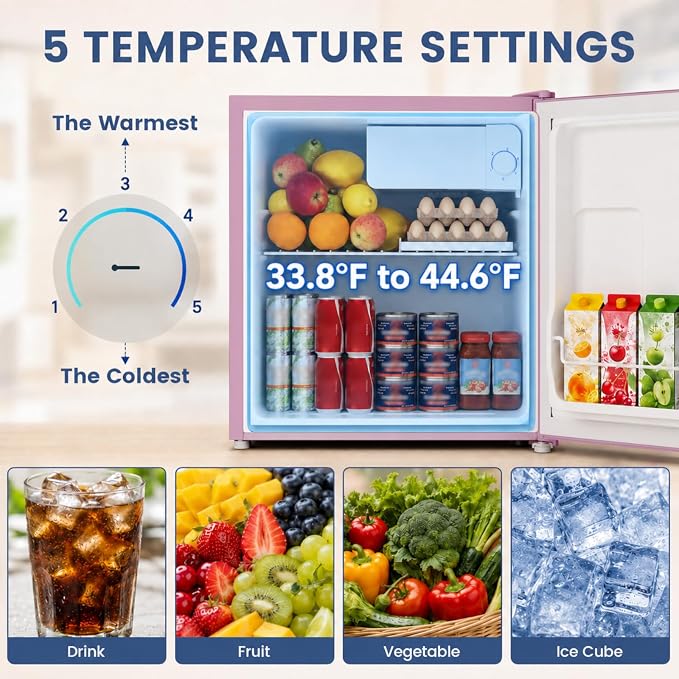 1.7 Cu.Ft Mini Fridge with Freezer for Dorm Office, Pink | Compact Refrigerator Office, Energy Saving Small Fridge Reversible Single Door, Low Noise for Bedroom Small Apartment - Image 3