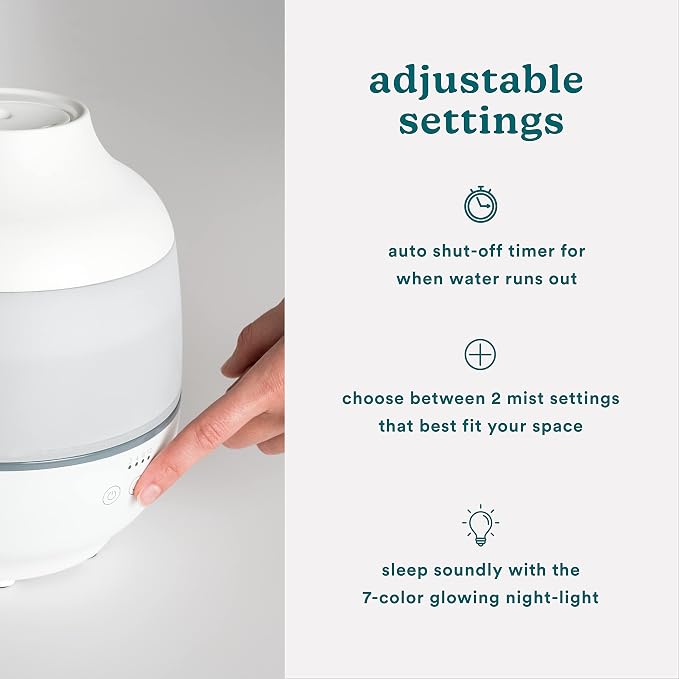 Homedics TotalComfort Humidifier – Large Air Humidifiers for Bedroom, Plants, Office – Cool Mist, Essential Oil Pads and Built-In Timer, 7-Color Night-Light, 2 Mist Settings, White - Image 3