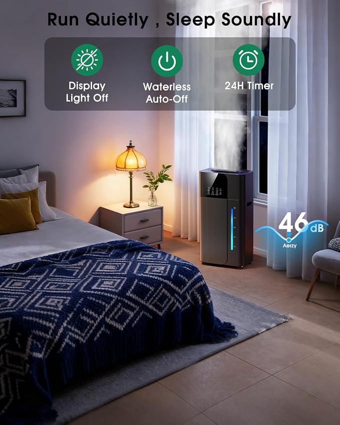 18L/4.7Gal Smart Humidifier Large Room, Warm & Cool Mist Humidifiers, Up to 2500 sq ft Whole House Coverage, 800mL/h Output, 24H Timer, Top Fill, 70H Runtime, Humidifier for Bedroom, Home, Office - Image 6