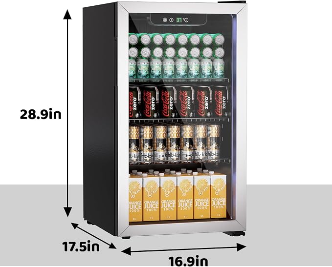 Erivess Mini Fridge 105Can Beverage Refrigerator Cooler Glass Door for Soda | 3.0 Cu Ft Drink Fridge for Home/Bar/Office with LED Display, Digital Temperature Control, Removable Shelves for Wine, Silver - Image 3